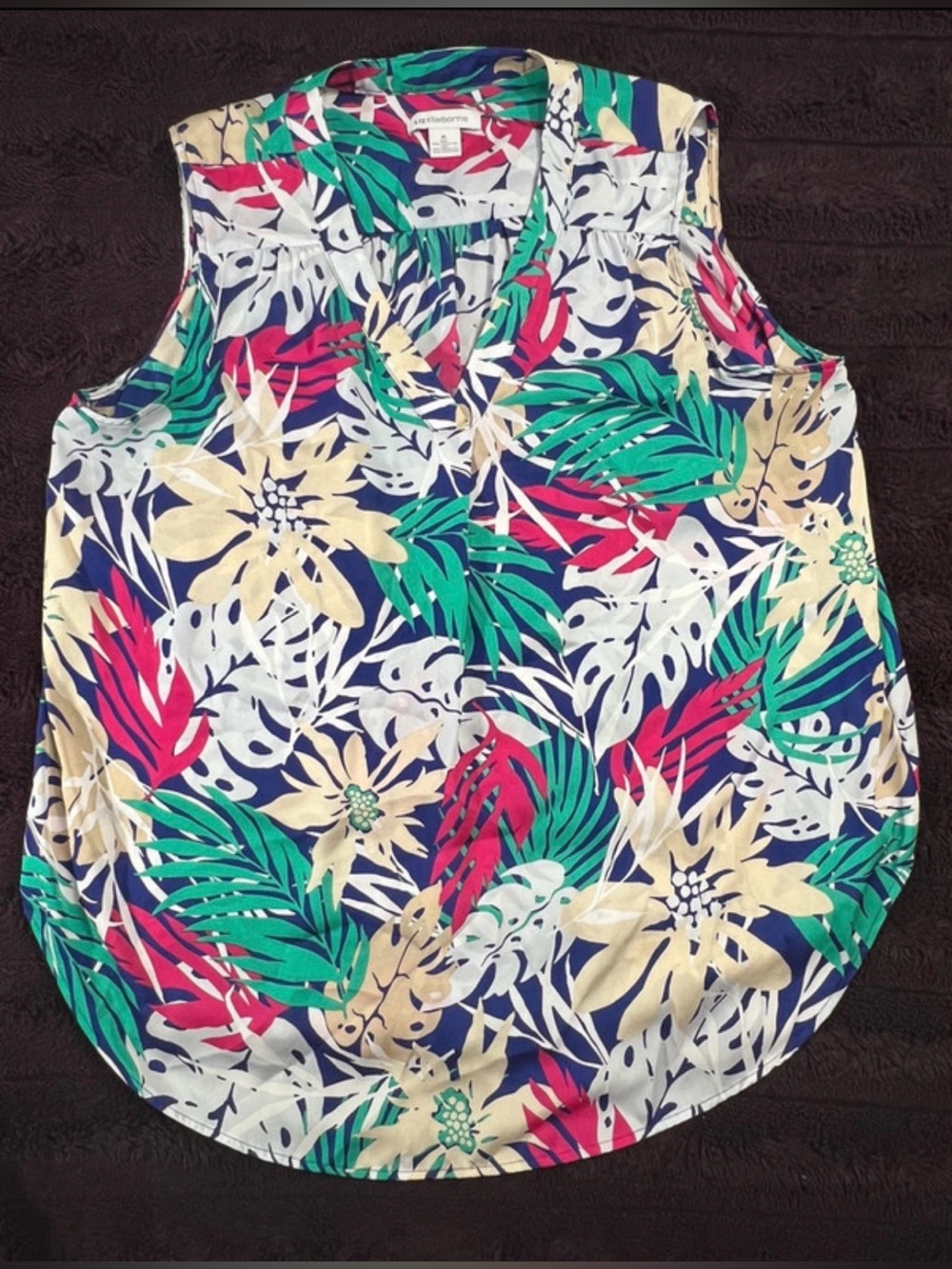 Liz Claiborne Tropical V-Neck Sleeveless Top - Navy, Green, Pink, Cream